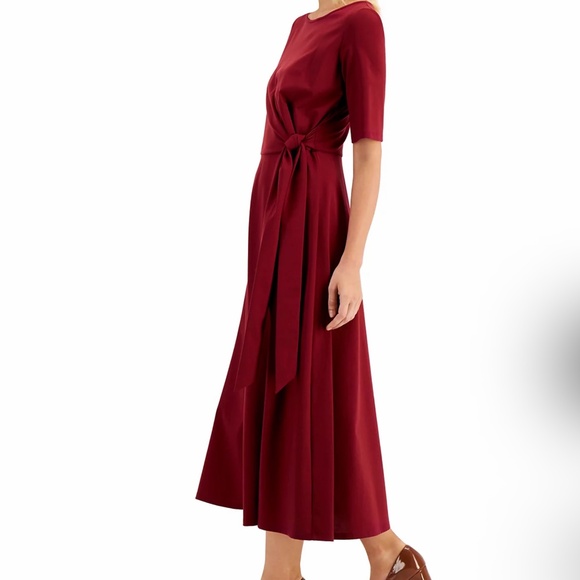 Weekend Max Mara Burgundy Jersey Tie Detail Geranio Midi Dress Size M NWT - Picture 10 of 10